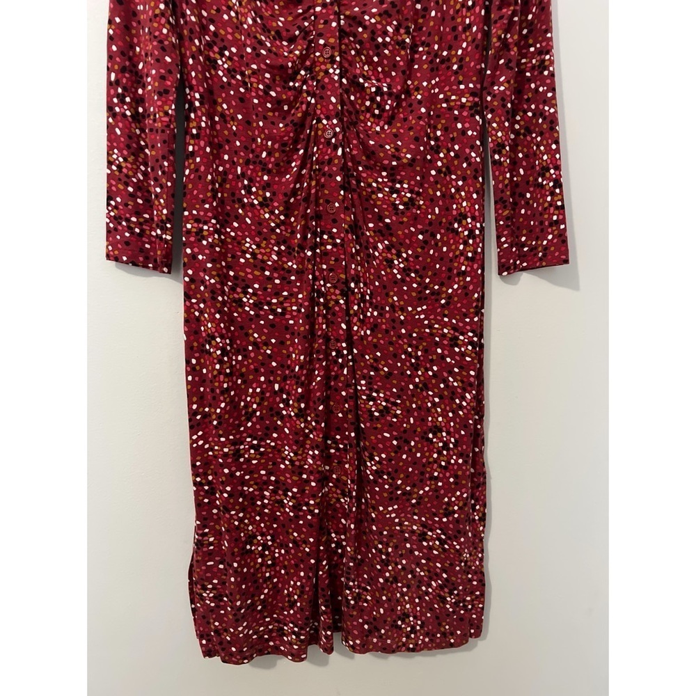 Hobbs London Hatty Jersey Dress Women’s 10 Red Multi Long Sleeve Button Ruched - Picture 6 of 16